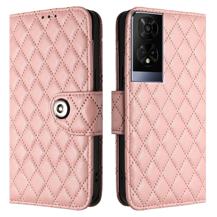 For TCL 50 XE 5G Rhombic Texture Flip Leather Phone Case with Lanyard