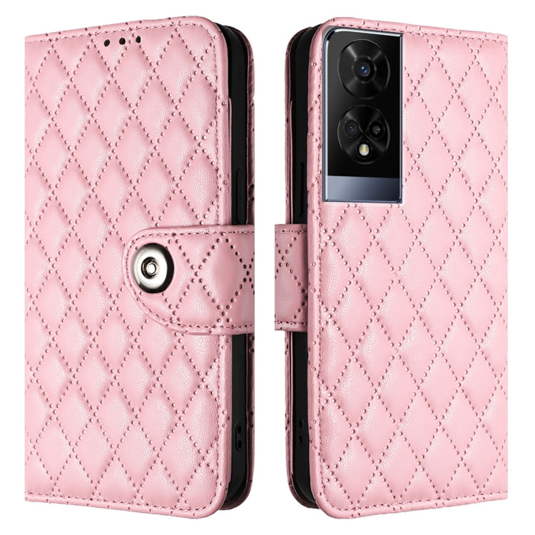 For TCL 50 XE 5G Rhombic Texture Flip Leather Phone Case with Lanyard