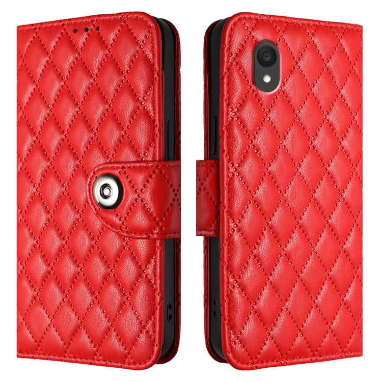 For TCL 201 Rhombic Texture Flip Leather Phone Case with Lanyard