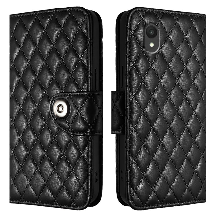 For TCL 201 Rhombic Texture Flip Leather Phone Case with Lanyard