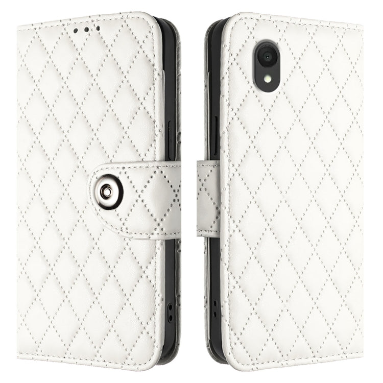 For TCL 201 Rhombic Texture Flip Leather Phone Case with Lanyard