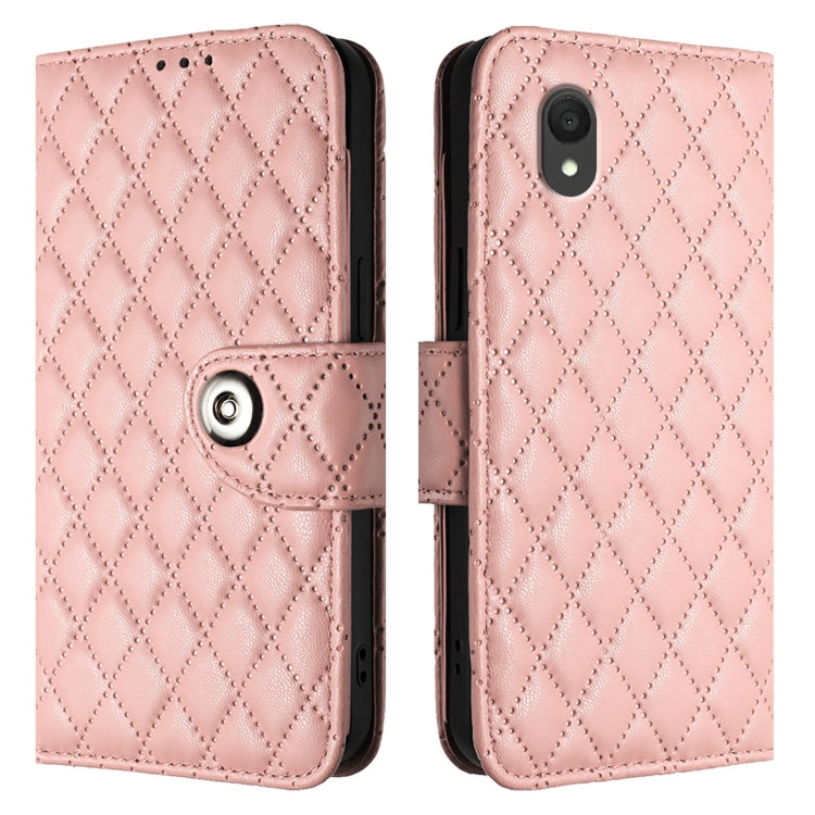For TCL 201 Rhombic Texture Flip Leather Phone Case with Lanyard
