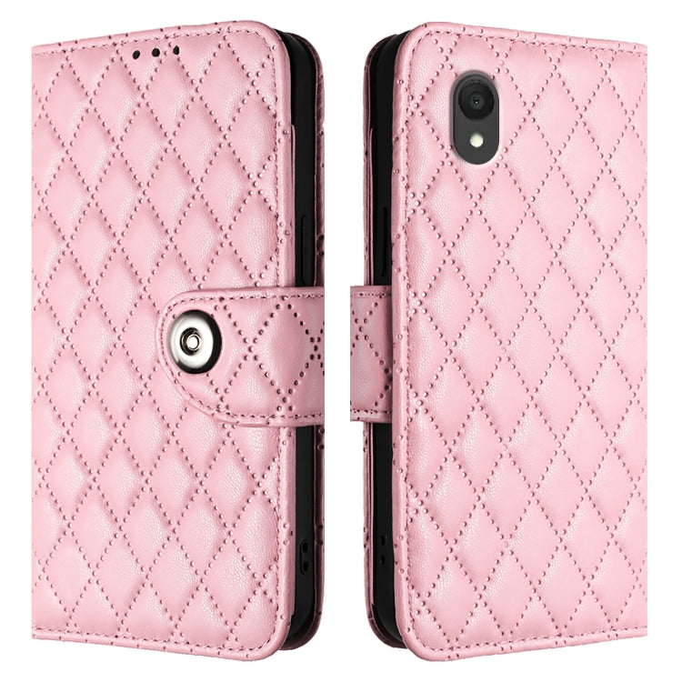 For TCL 201 Rhombic Texture Flip Leather Phone Case with Lanyard