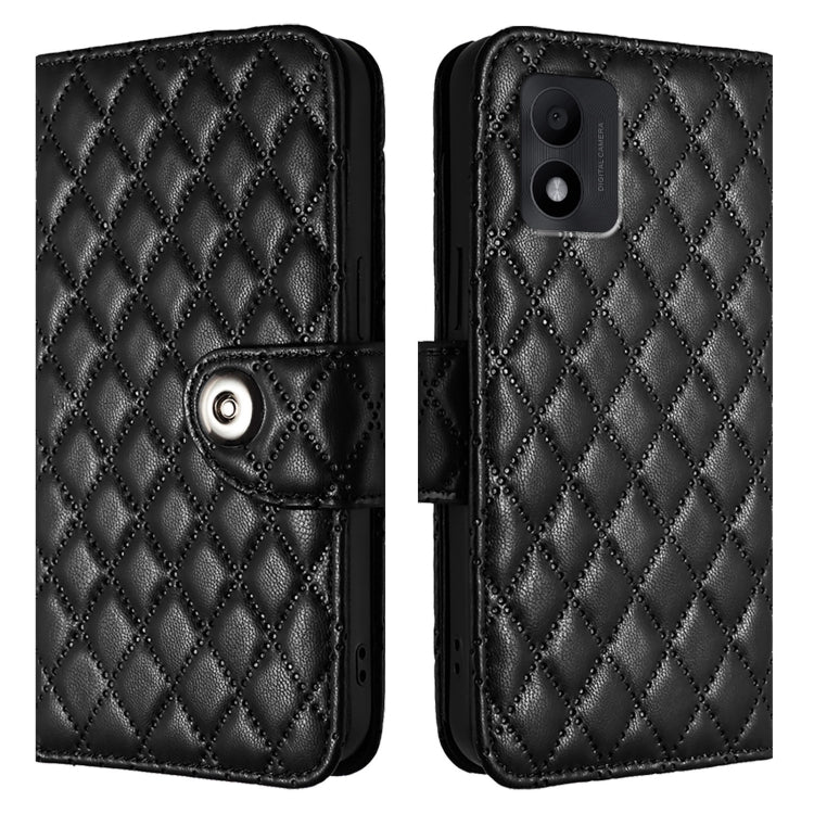 For TCL 303 Rhombic Texture Flip Leather Phone Case with Lanyard