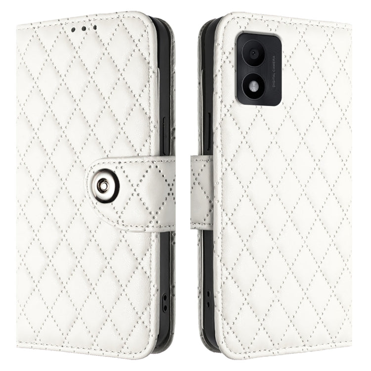 For TCL 303 Rhombic Texture Flip Leather Phone Case with Lanyard