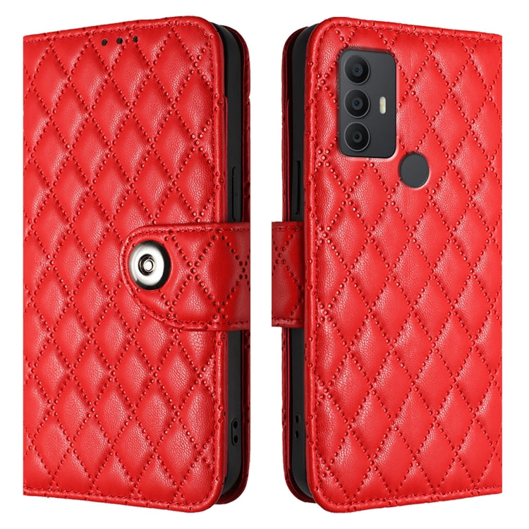 For TCL 305 / 306 Rhombic Texture Flip Leather Phone Case with Lanyard