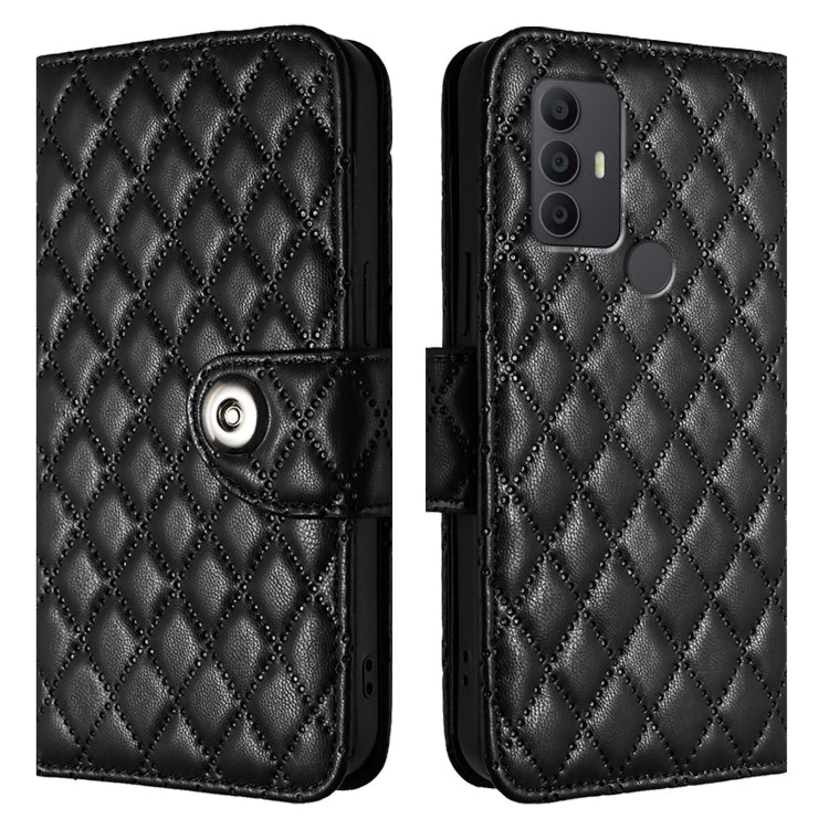 For TCL 305 / 306 Rhombic Texture Flip Leather Phone Case with Lanyard