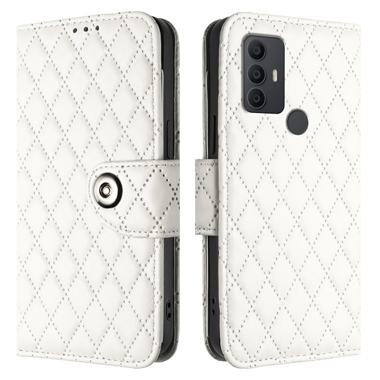 For TCL 305 / 306 Rhombic Texture Flip Leather Phone Case with Lanyard