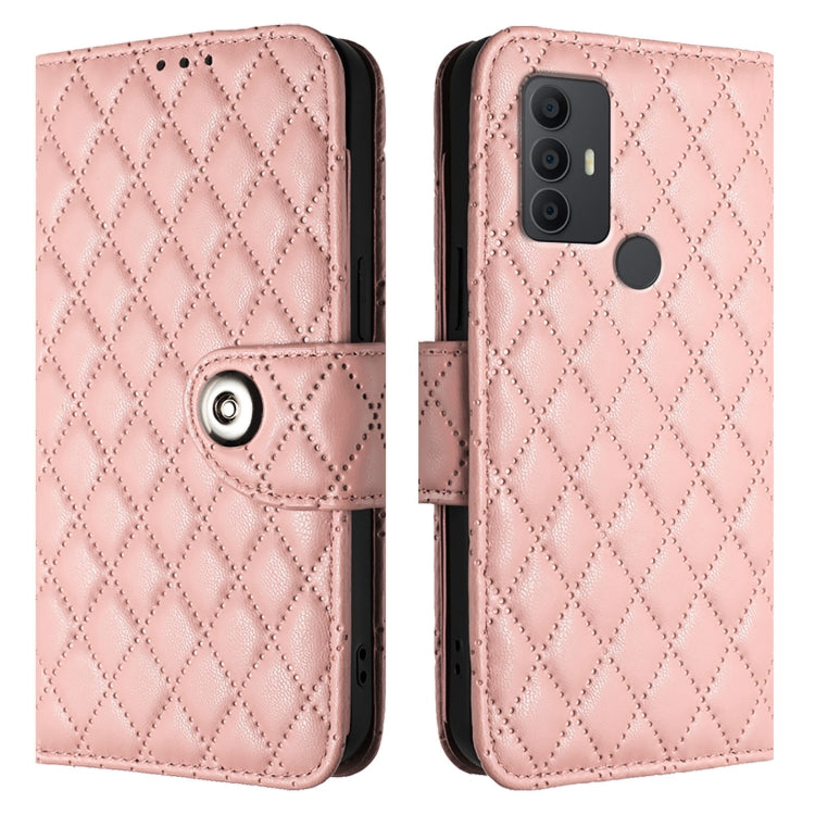 For TCL 305 / 306 Rhombic Texture Flip Leather Phone Case with Lanyard