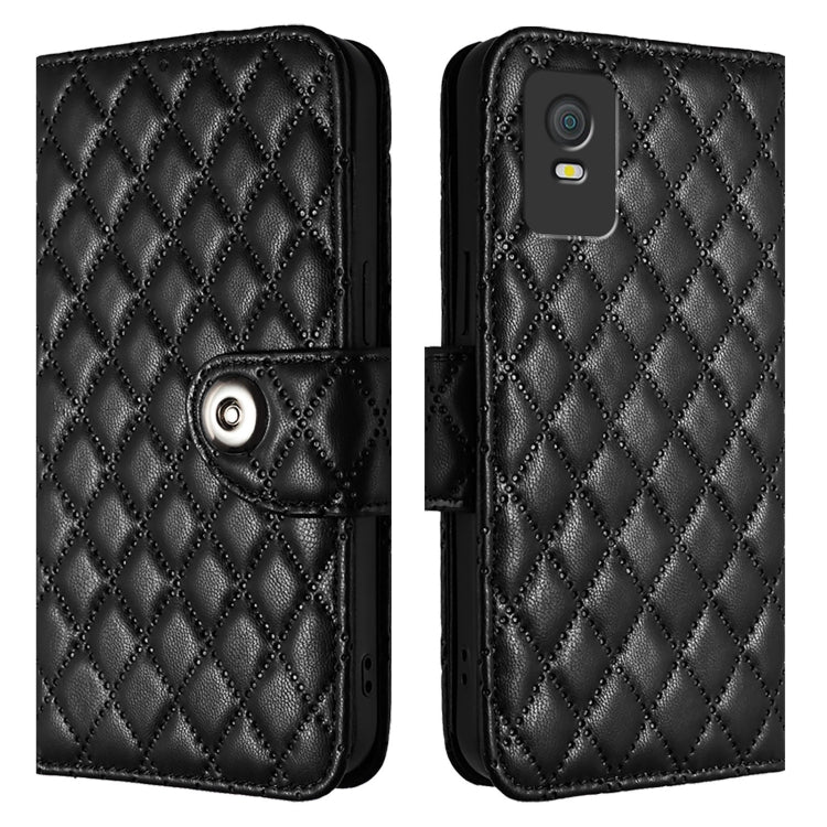 For TCL 403 Rhombic Texture Flip Leather Phone Case with Lanyard