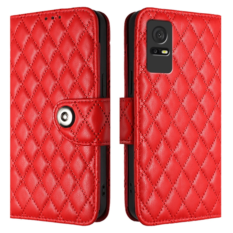 For TCL 405 / 406 / 408 Rhombic Texture Flip Leather Phone Case with Lanyard