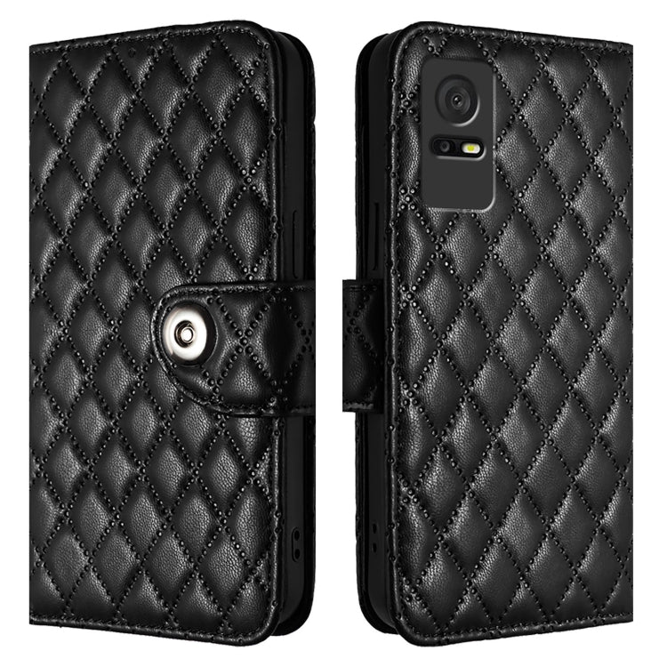 For TCL 405 / 406 / 408 Rhombic Texture Flip Leather Phone Case with Lanyard
