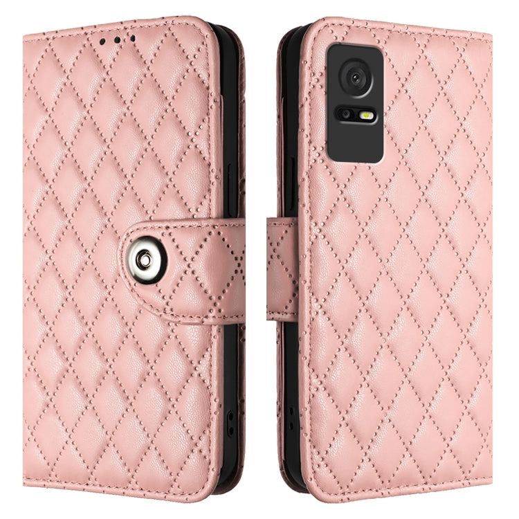 For TCL 405 / 406 / 408 Rhombic Texture Flip Leather Phone Case with Lanyard