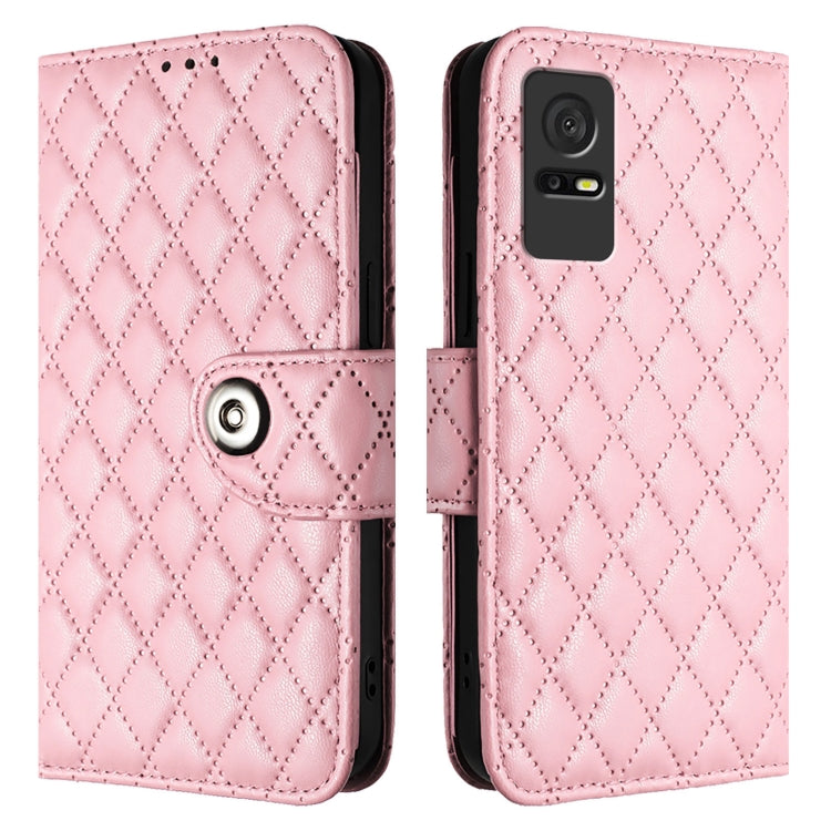 For TCL 405 / 406 / 408 Rhombic Texture Flip Leather Phone Case with Lanyard