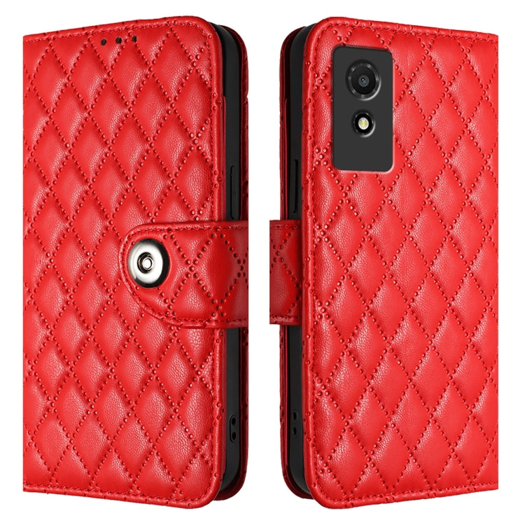 For TCL 501 Rhombic Texture Flip Leather Phone Case with Lanyard