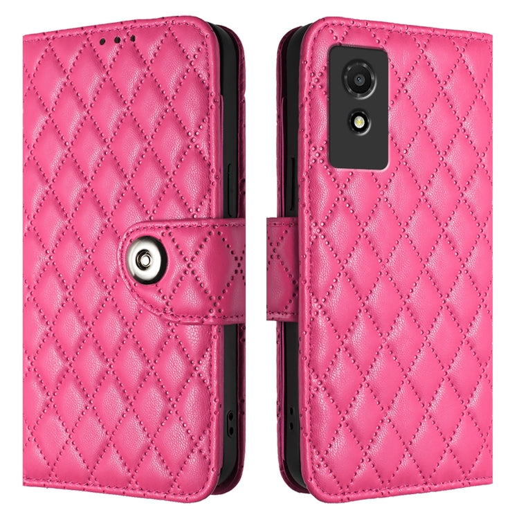 For TCL 501 Rhombic Texture Flip Leather Phone Case with Lanyard