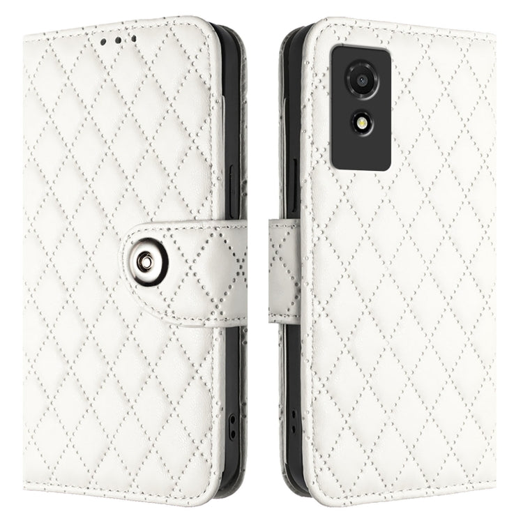 For TCL 501 Rhombic Texture Flip Leather Phone Case with Lanyard
