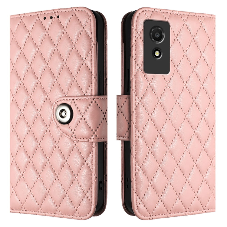 For TCL 501 Rhombic Texture Flip Leather Phone Case with Lanyard