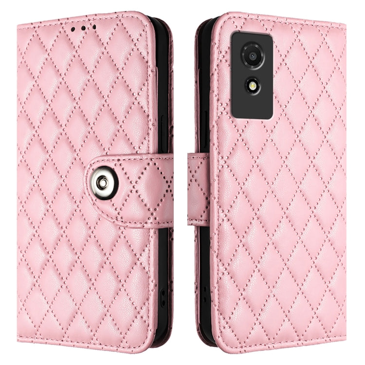 For TCL 501 Rhombic Texture Flip Leather Phone Case with Lanyard