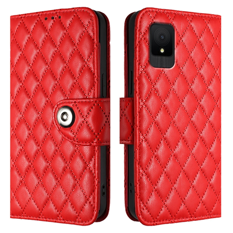 For TCL 502 Rhombic Texture Flip Leather Phone Case with Lanyard
