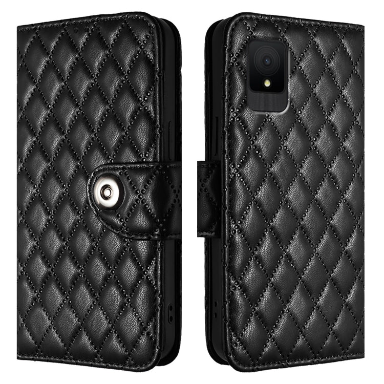 For TCL 502 Rhombic Texture Flip Leather Phone Case with Lanyard