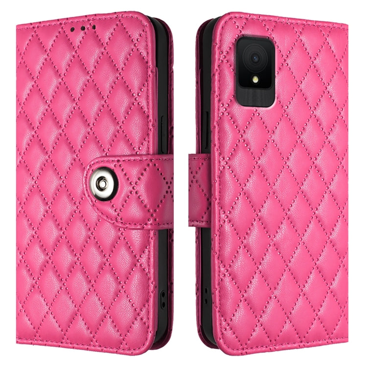 For TCL 502 Rhombic Texture Flip Leather Phone Case with Lanyard