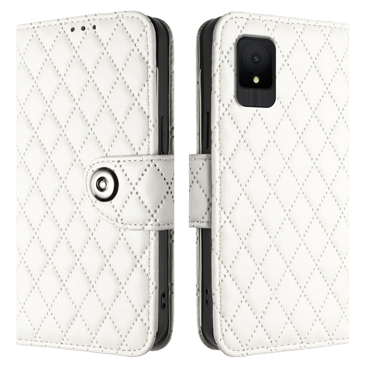 For TCL 502 Rhombic Texture Flip Leather Phone Case with Lanyard