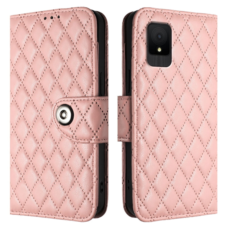 For TCL 502 Rhombic Texture Flip Leather Phone Case with Lanyard