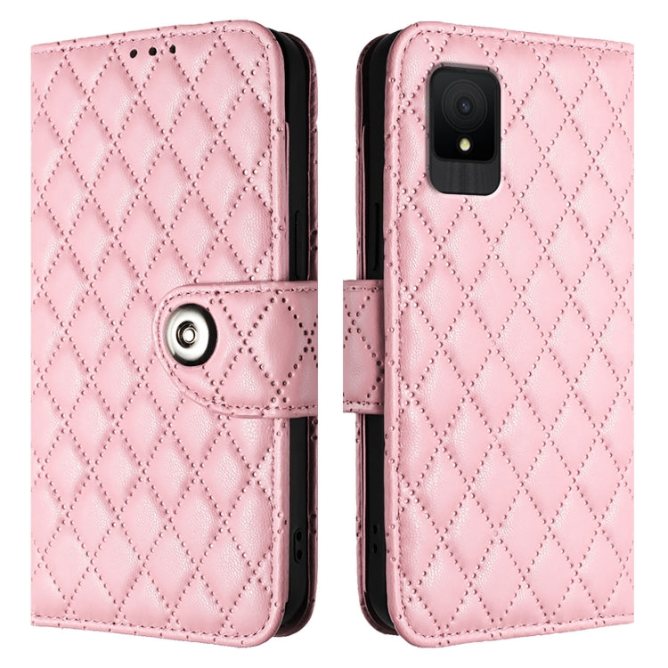For TCL 502 Rhombic Texture Flip Leather Phone Case with Lanyard