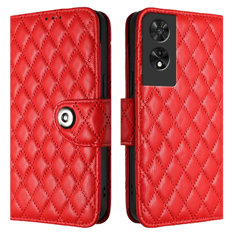 For TCL 505 Rhombic Texture Flip Leather Phone Case with Lanyard