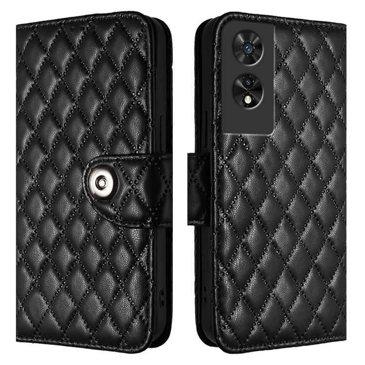For TCL 505 Rhombic Texture Flip Leather Phone Case with Lanyard