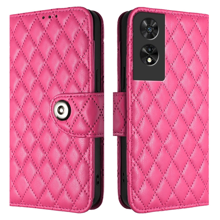 For TCL 505 Rhombic Texture Flip Leather Phone Case with Lanyard