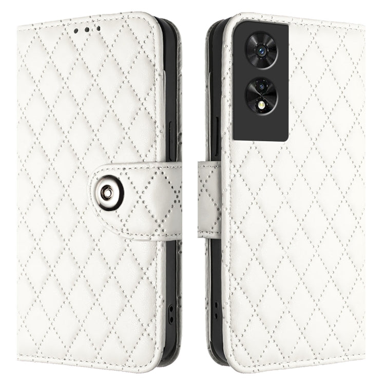 For TCL 505 Rhombic Texture Flip Leather Phone Case with Lanyard
