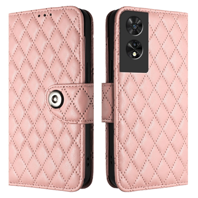 For TCL 505 Rhombic Texture Flip Leather Phone Case with Lanyard