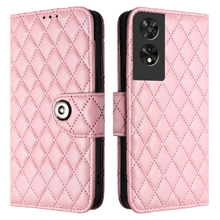 For TCL 505 Rhombic Texture Flip Leather Phone Case with Lanyard