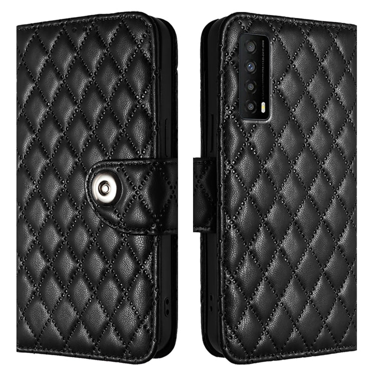 For TCL Stylus 5G Rhombic Texture Flip Leather Phone Case with Lanyard