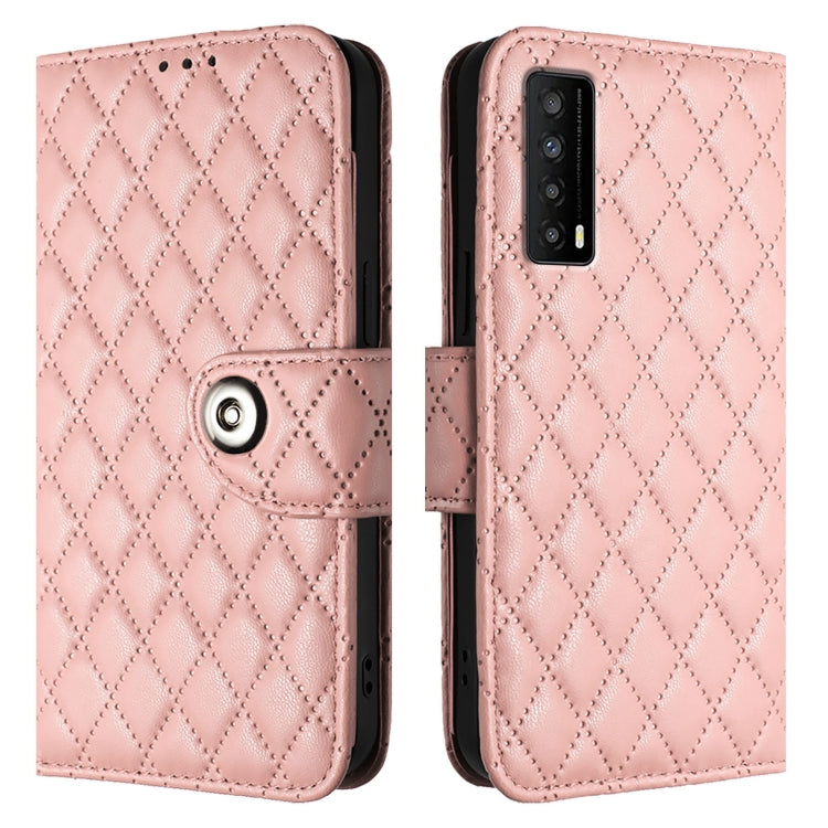 For TCL Stylus 5G Rhombic Texture Flip Leather Phone Case with Lanyard