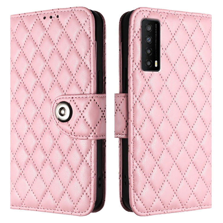 For TCL Stylus 5G Rhombic Texture Flip Leather Phone Case with Lanyard