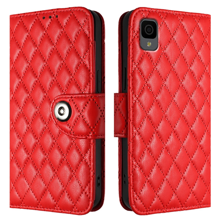 For TCL 30Z T602DL Rhombic Texture Flip Leather Phone Case with Lanyard