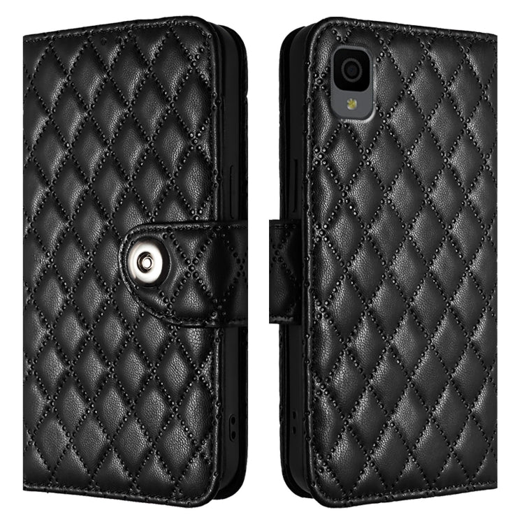 For TCL 30Z T602DL Rhombic Texture Flip Leather Phone Case with Lanyard