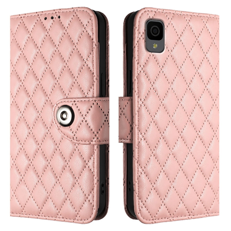 For TCL 30Z T602DL Rhombic Texture Flip Leather Phone Case with Lanyard
