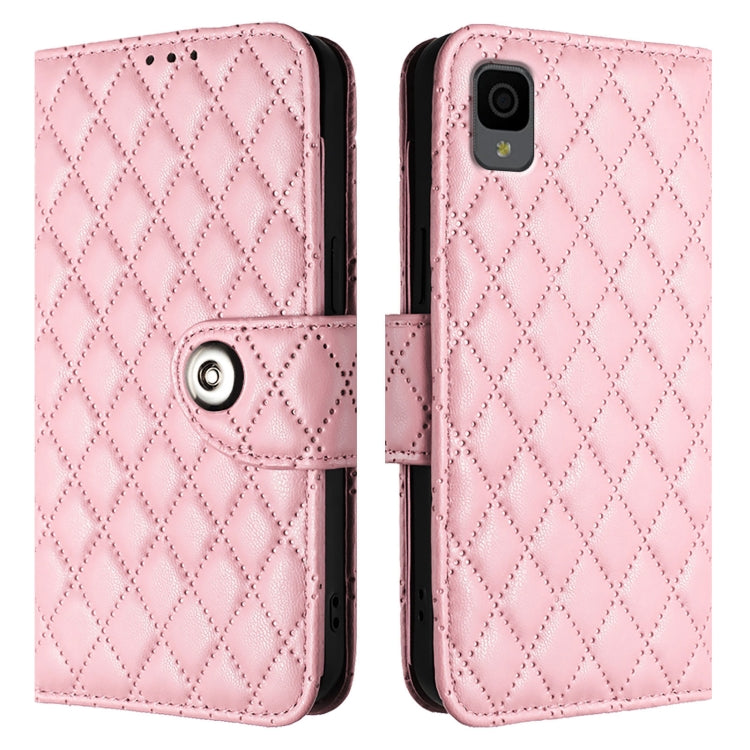 For TCL 30Z T602DL Rhombic Texture Flip Leather Phone Case with Lanyard