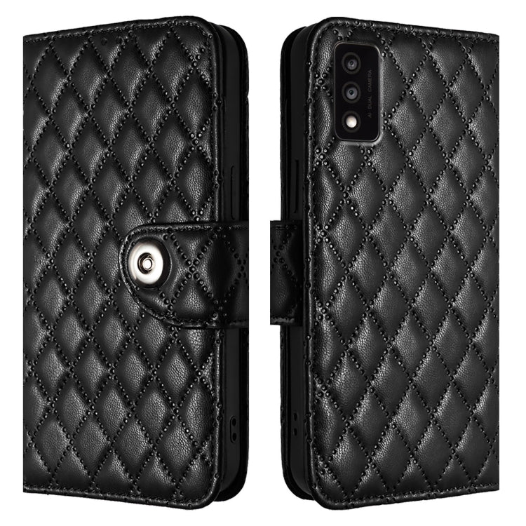 For TCL 30T T603DL Rhombic Texture Flip Leather Phone Case with Lanyard