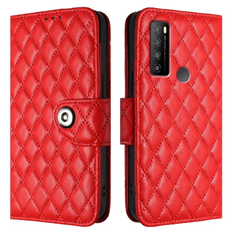 For TCL 30 XL T701DL Rhombic Texture Flip Leather Phone Case with Lanyard