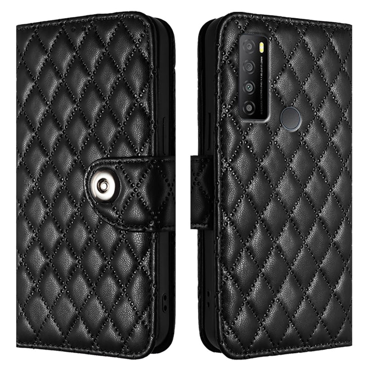 For TCL 30 XL T701DL Rhombic Texture Flip Leather Phone Case with Lanyard