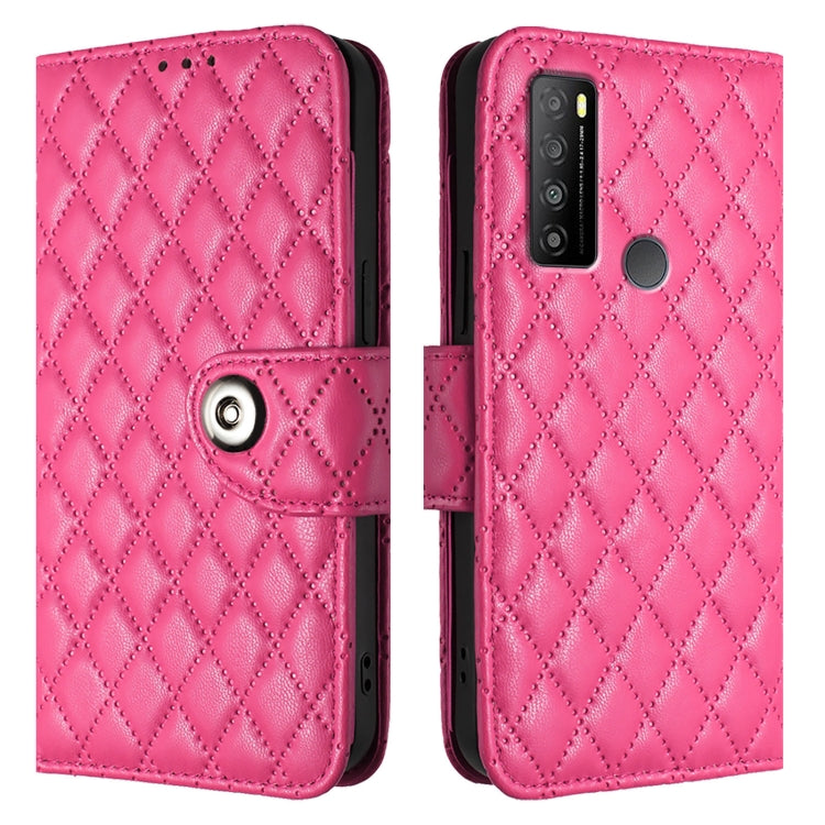 For TCL 30 XL T701DL Rhombic Texture Flip Leather Phone Case with Lanyard