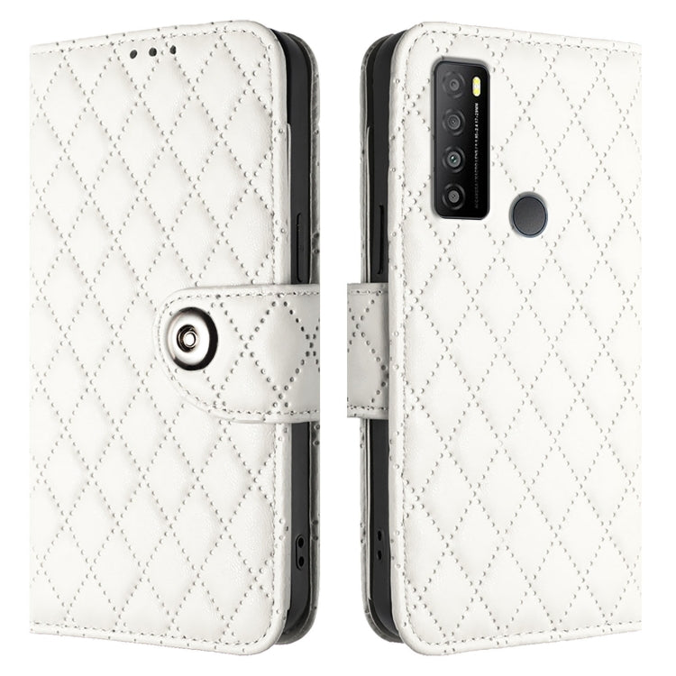 For TCL 30 XL T701DL Rhombic Texture Flip Leather Phone Case with Lanyard