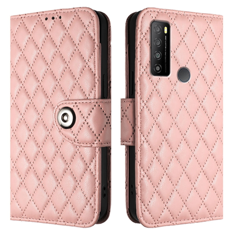 For TCL 30 XL T701DL Rhombic Texture Flip Leather Phone Case with Lanyard