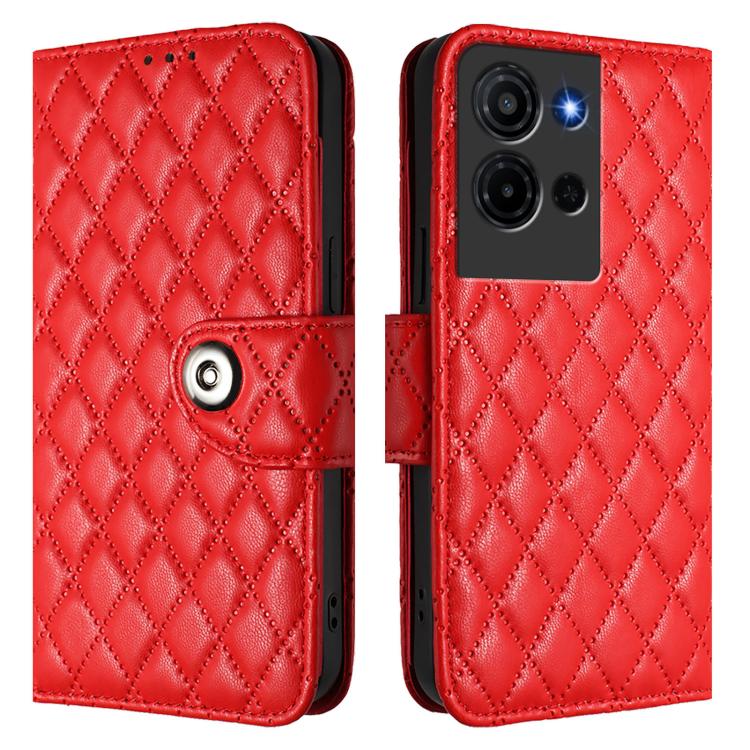 For TCL K32 5G / K33 Rhombic Texture Flip Leather Phone Case with Lanyard