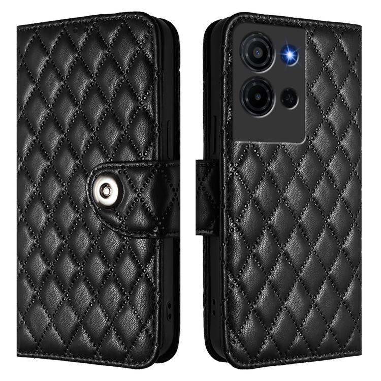 For TCL K32 5G / K33 Rhombic Texture Flip Leather Phone Case with Lanyard